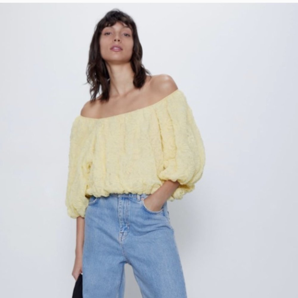 ZARA YELLOW JACQUARD TOP